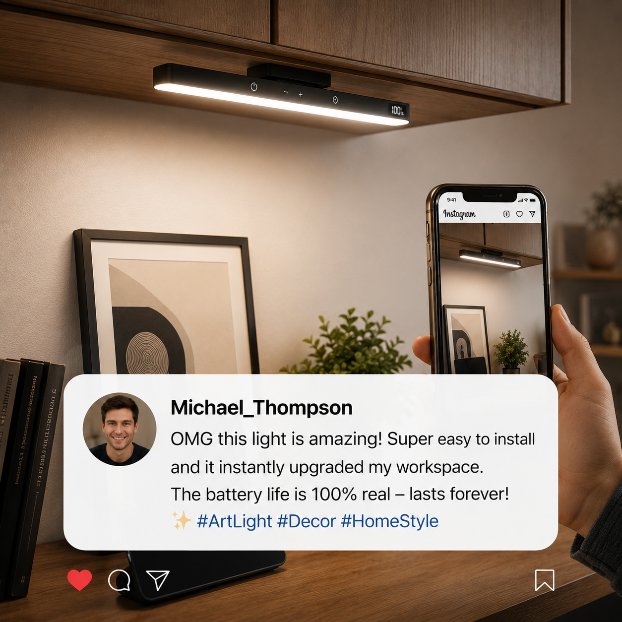 Magnetic Under Cabinet Light - Rechargeable & Wireless