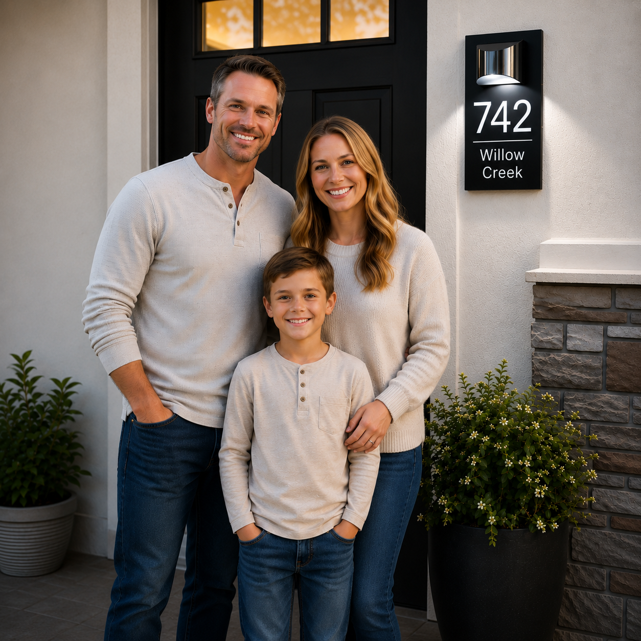 Solar House Number Sign — Personalized LED Modern Address Plaque