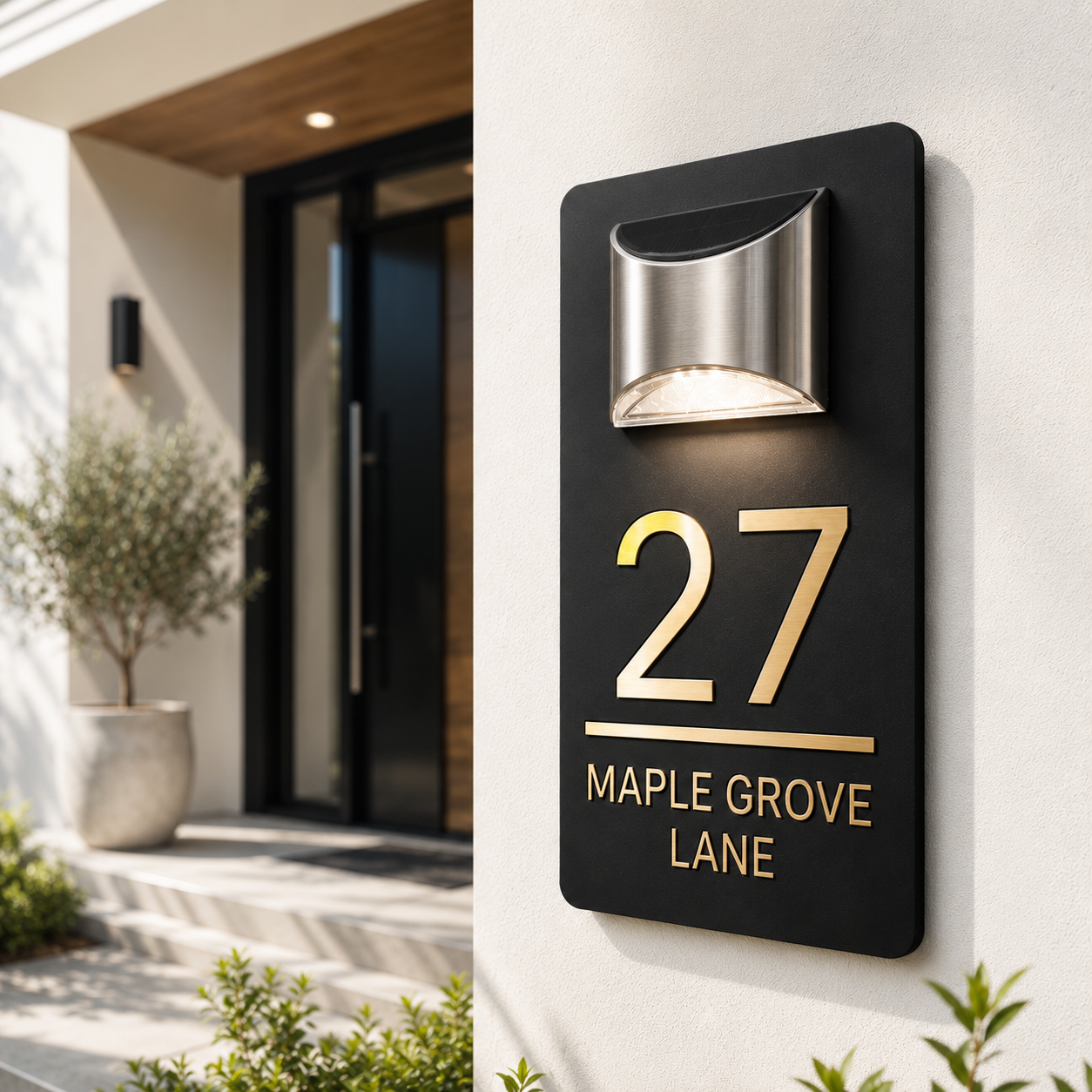 Solar House Number Sign — Personalized LED Modern Address Plaque