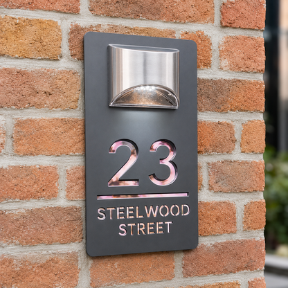 Solar House Number Sign — Personalized LED Modern Address Plaque