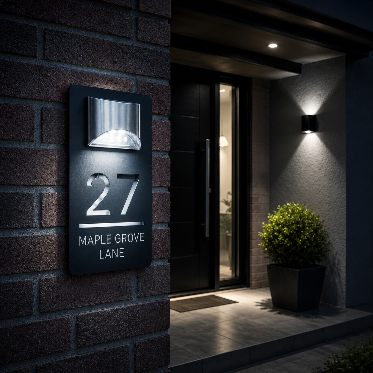 Solar House Number Sign — Personalized LED Modern Address Plaque