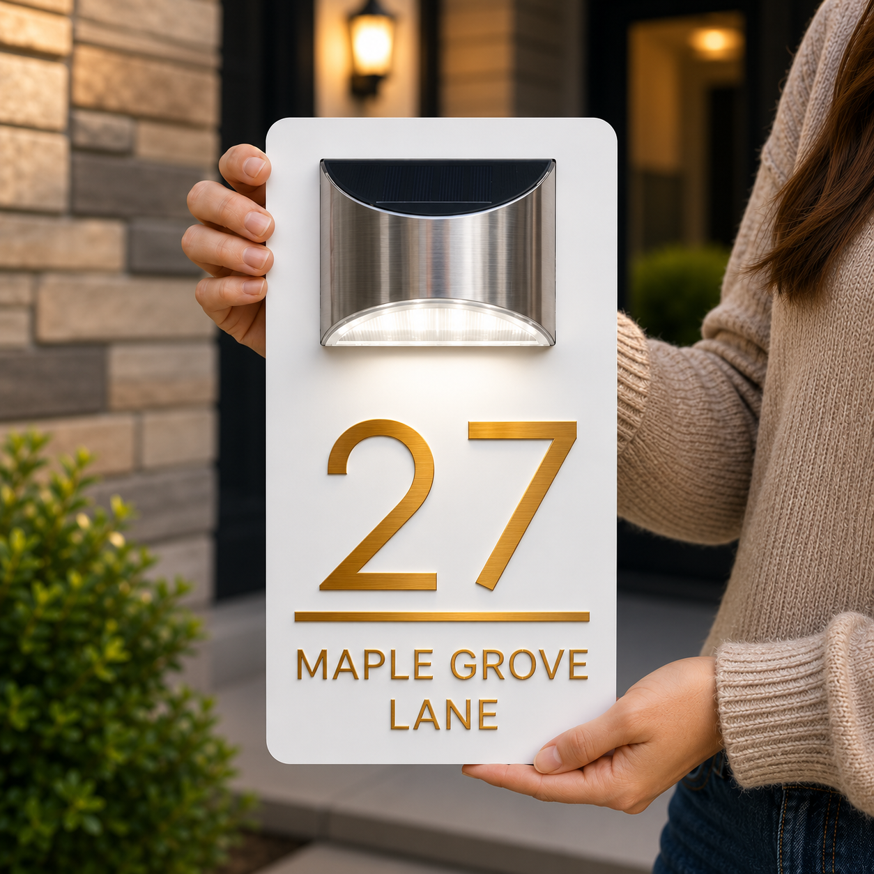 Solar House Number Sign — Personalized LED Modern Address Plaque