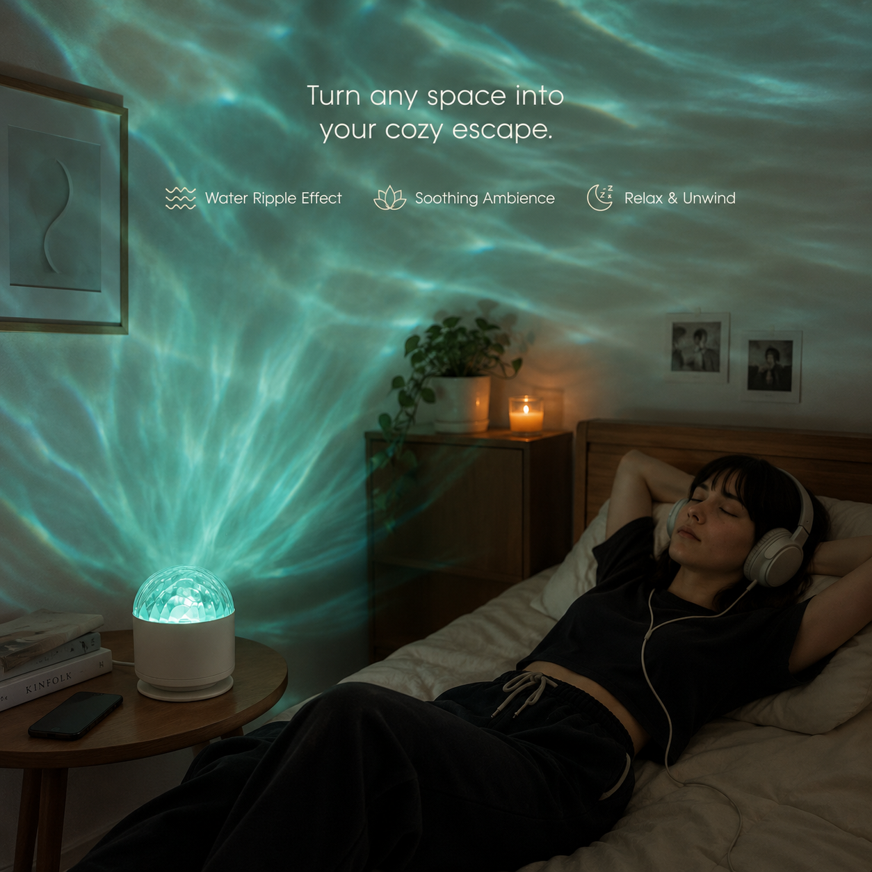 Northern Aurora & Water Ripple Night Light Projector – 16 Color 360° Rotating