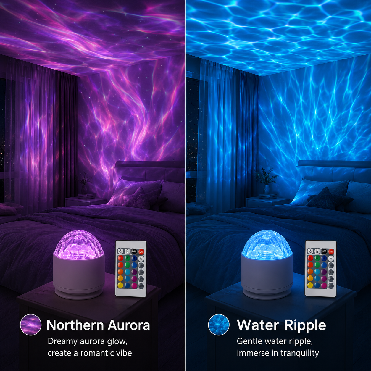 Northern Aurora & Water Ripple Night Light Projector – 16 Color 360° Rotating