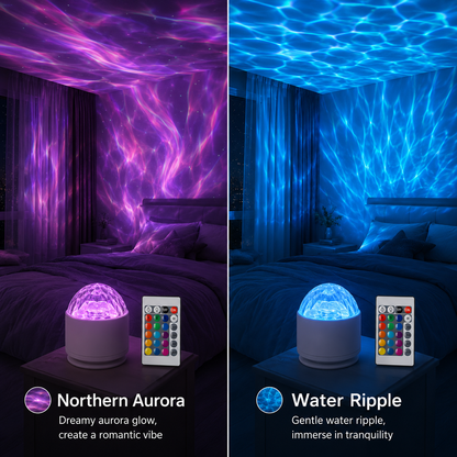Northern Aurora & Water Ripple Night Light Projector – 16 Color 360° Rotating