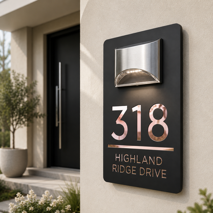 Solar House Number Sign — Personalized LED Modern Address Plaque