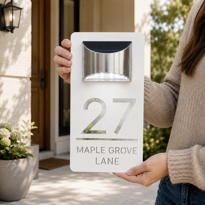 Solar House Number Sign — Personalized LED Modern Address Plaque